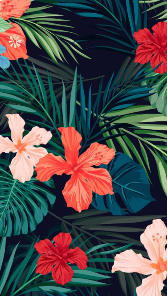 Tropical Hibiscus Flowers Wallpaper: Vibrant Red & Pink Paradise