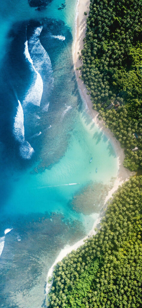 Tropical Island Aerial View: Lush Green Landscape & Turquoise Ocean Wallpaper