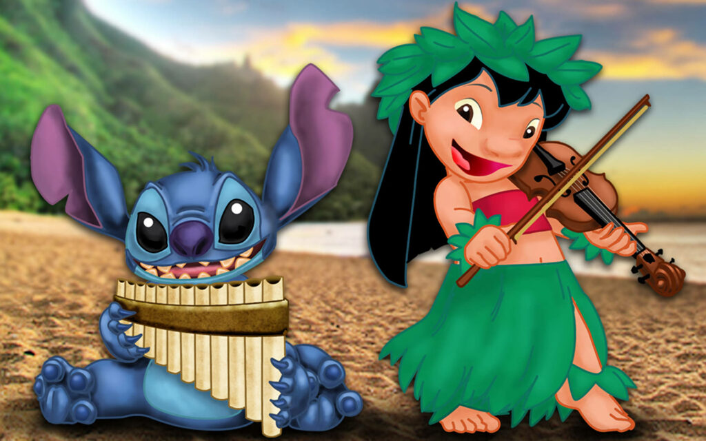 Tropical Beach Vibes: Lilo & Stitch Playful Wallpaper Background