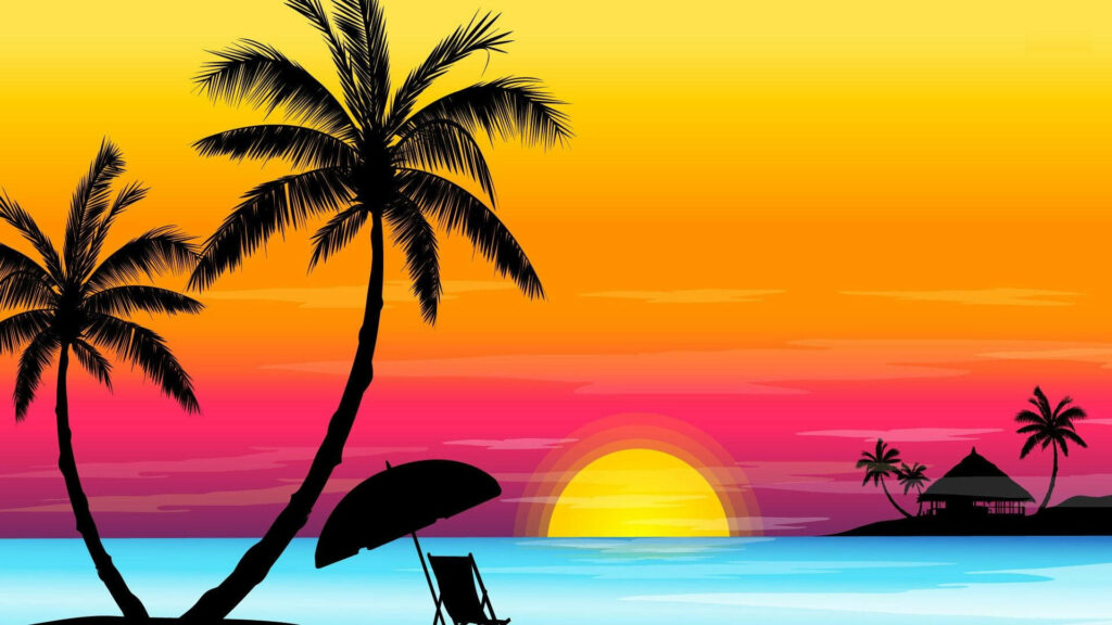 Radiant Sunset at our Palm Tree Lounge Wallpaper