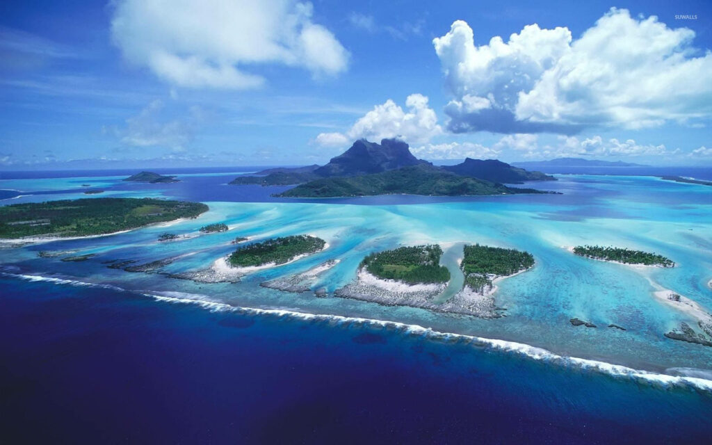 Tropical Paradise Aerial View - Lush Islands & Turquoise Waters Wallpaper