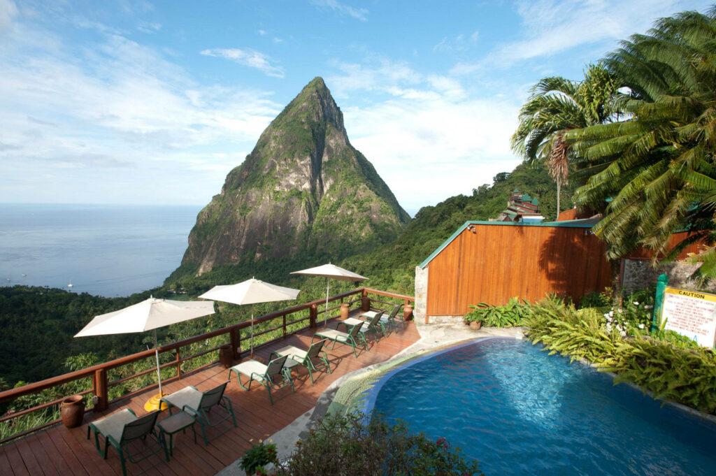 Tranquil Ladera Resort Wallpaper: Poolside & Pitons in St. Lucia