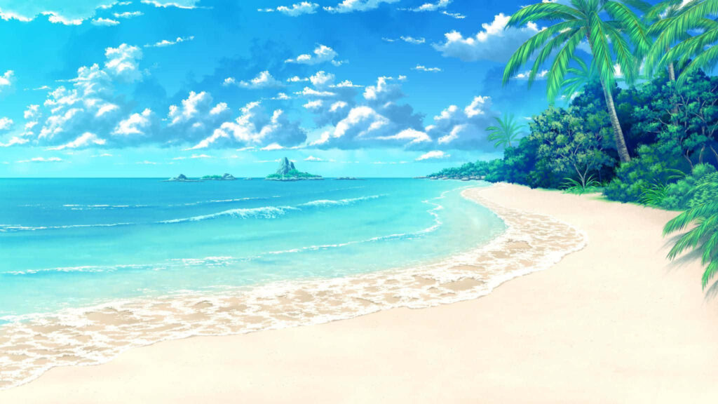 Serene Tropical Beach Wallpaper: Golden Sand & Vibrant Palm Trees