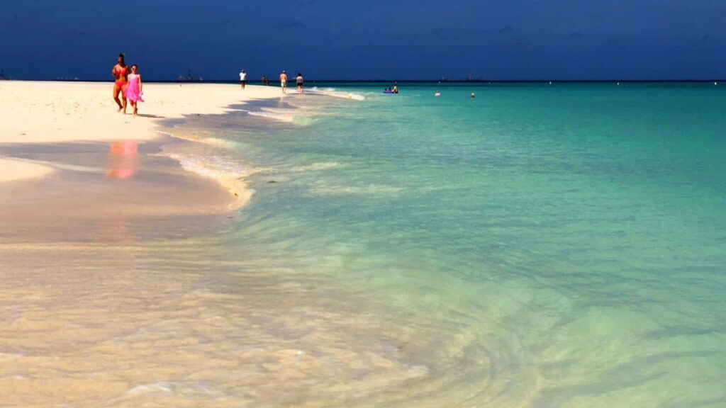 Tropical Paradise: Serene Coastline with Turquoise Waters and Sandy Beach Wallpaper