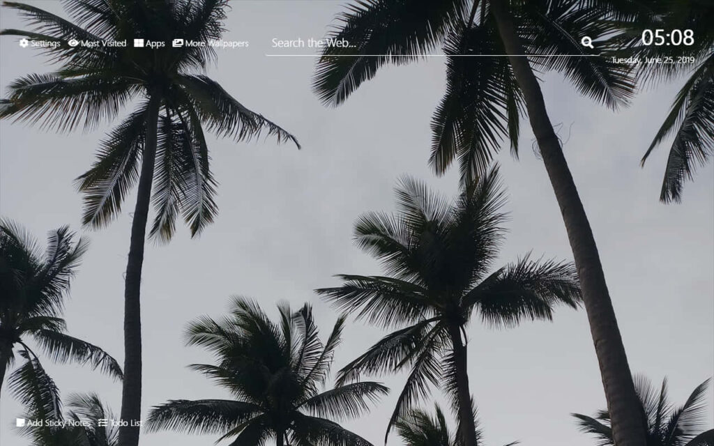 Tropical Paradise Wallpaper: Serene Palm Trees & Cloudy Sky Background