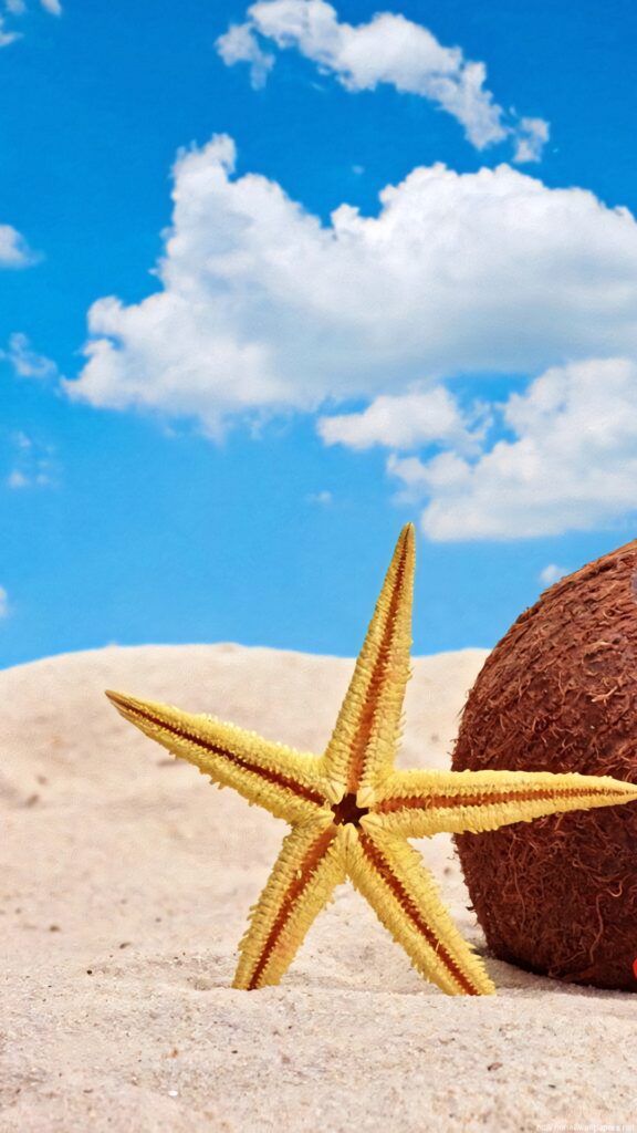 Tropical Starfish iPhone Wallpaper: Beach, Sky & Clouds Background