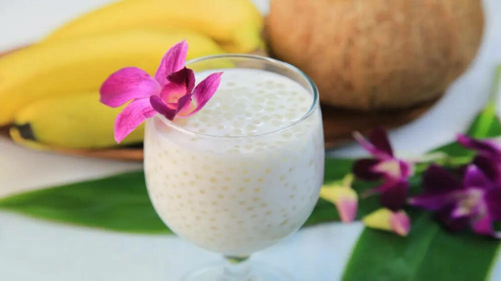 Vibrant Tapioca Pearl Dessert with Orchid - Tropical Wallpaper Background