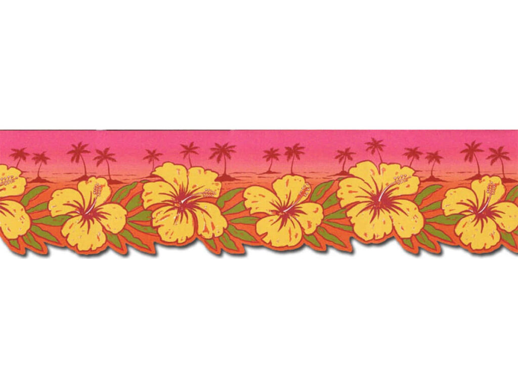 Vibrant Yellow Hibiscus Wallpaper with Tropical Palm Silhouettes