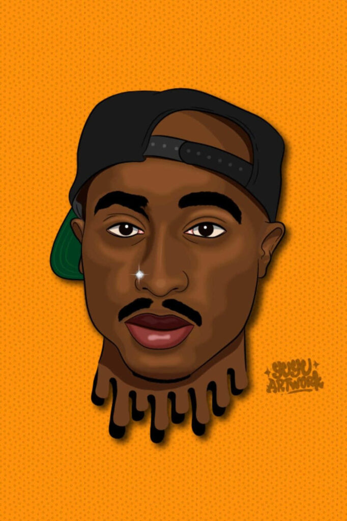 Tupac Shakur: A Timeless Tribute to Rap Supremacy in Lively Cartoonesque Splendor Wallpaper