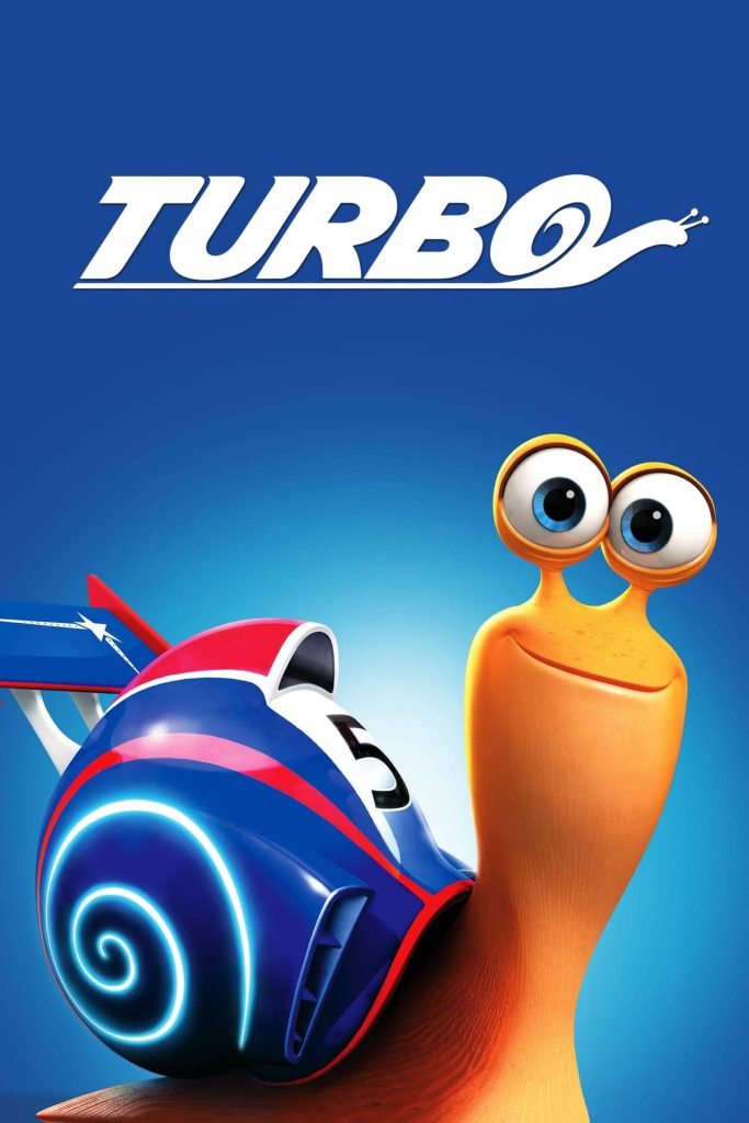 Turbo racing snail with blue red number 5 shell 3D CGI wallpaper cartoon animation fan art