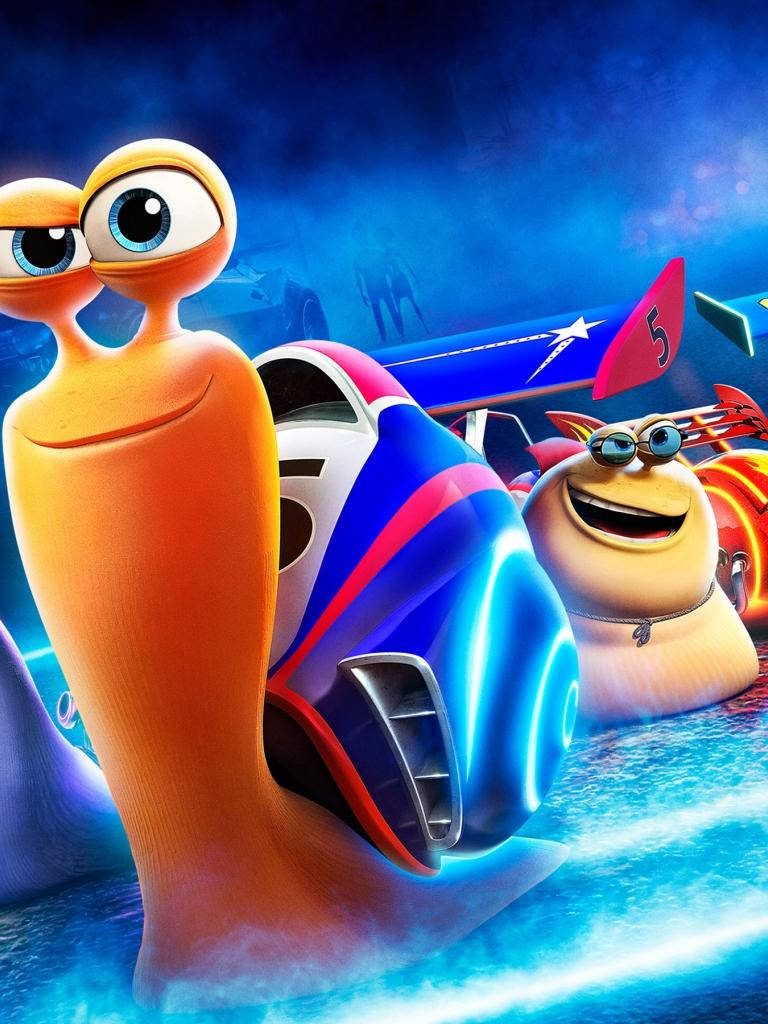Turbo and Whiplash racing on neon track vibrant 3D DreamWorks Turbo wallpaper background