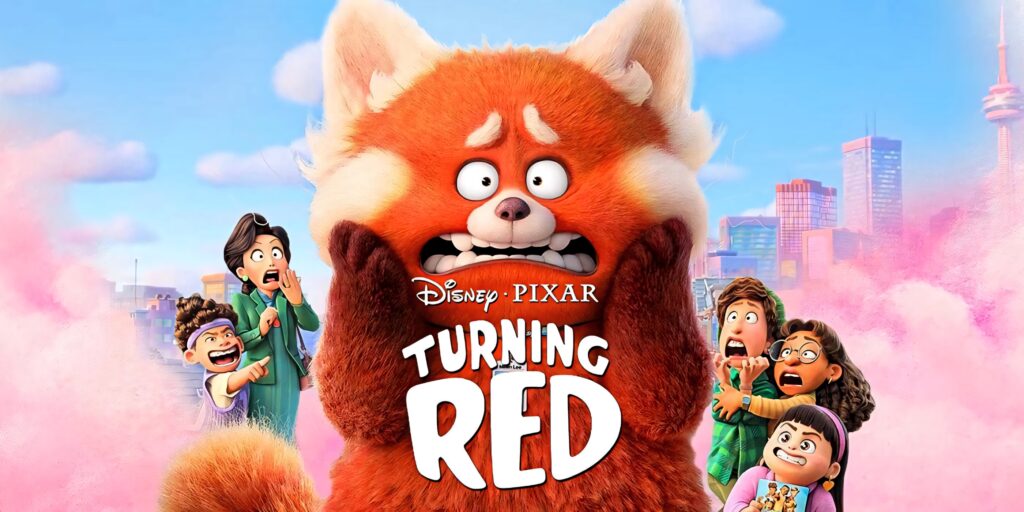 Vibrant Turning Red Wallpaper: Giant Panda & Friends in Urban Scene