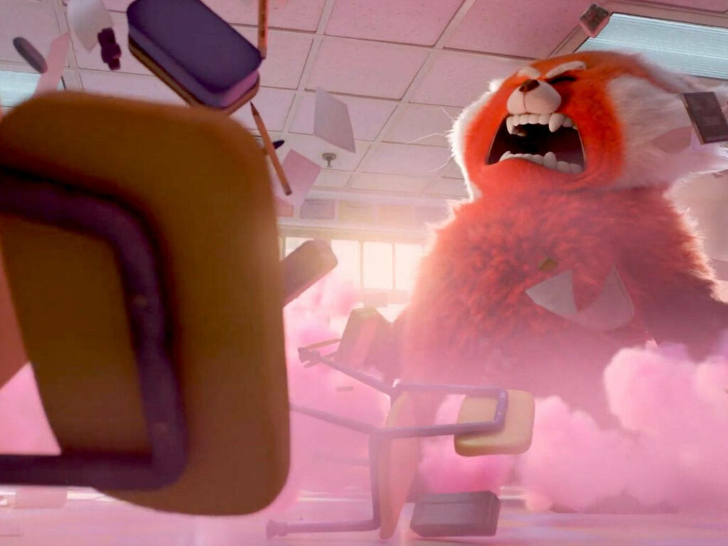 Turning Red: Fierce Red Panda Wallpaper in Chaotic Classroom