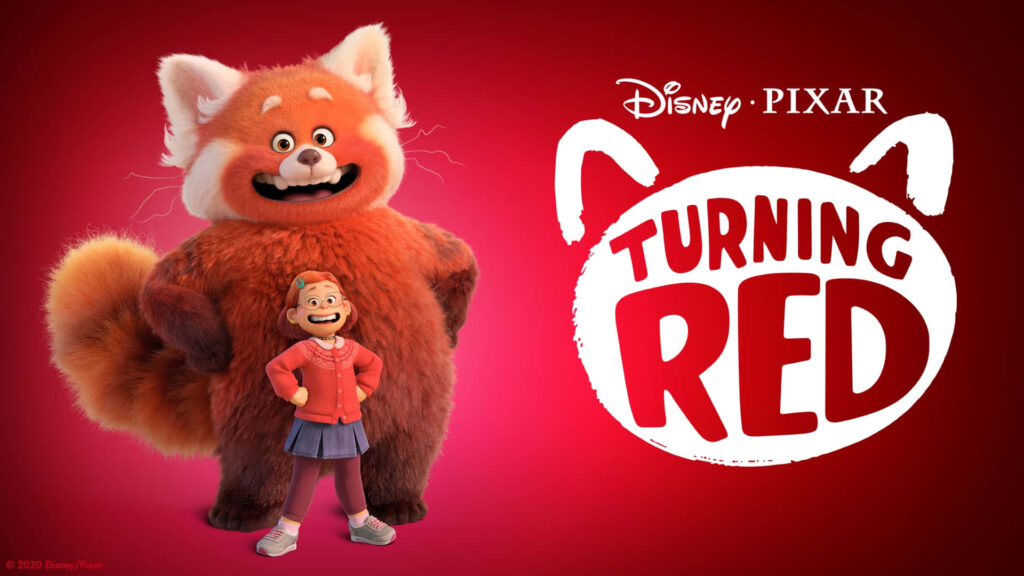 Turning Red Wallpaper: Meilin Lee & Panda on Bright Red Background
