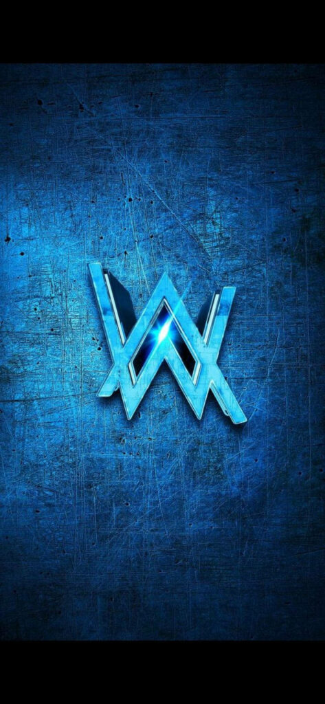 Musical Mastery: DJ Alan Walker's Signature Turquoise Logo Shines Against a Textured Blue Canvas Wallpaper