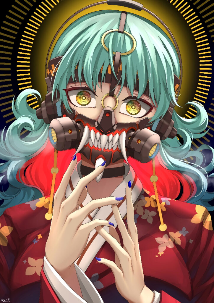 Vibrant Anime Wallpaper: Turquoise-Haired Girl in Mysterious Mask