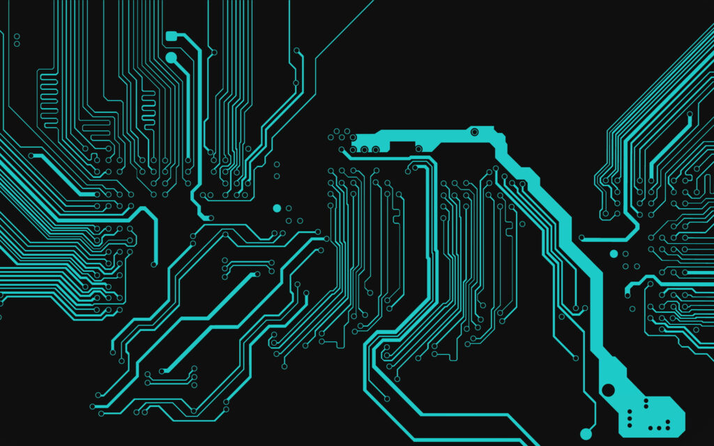 Turquoise Neon Circuit Board Wallpaper: Futuristic Tech Background