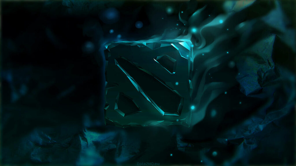 Turquoise Dota 2 Logo: A Textured Centerpiece on a Dark Wall Canvas Wallpaper