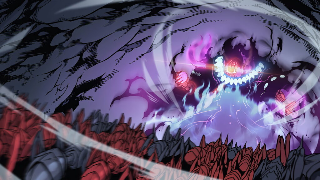 Tusk High Orc Shadow Soldier Solo Leveling purple blue magic 4K fantasy anime wallpaper