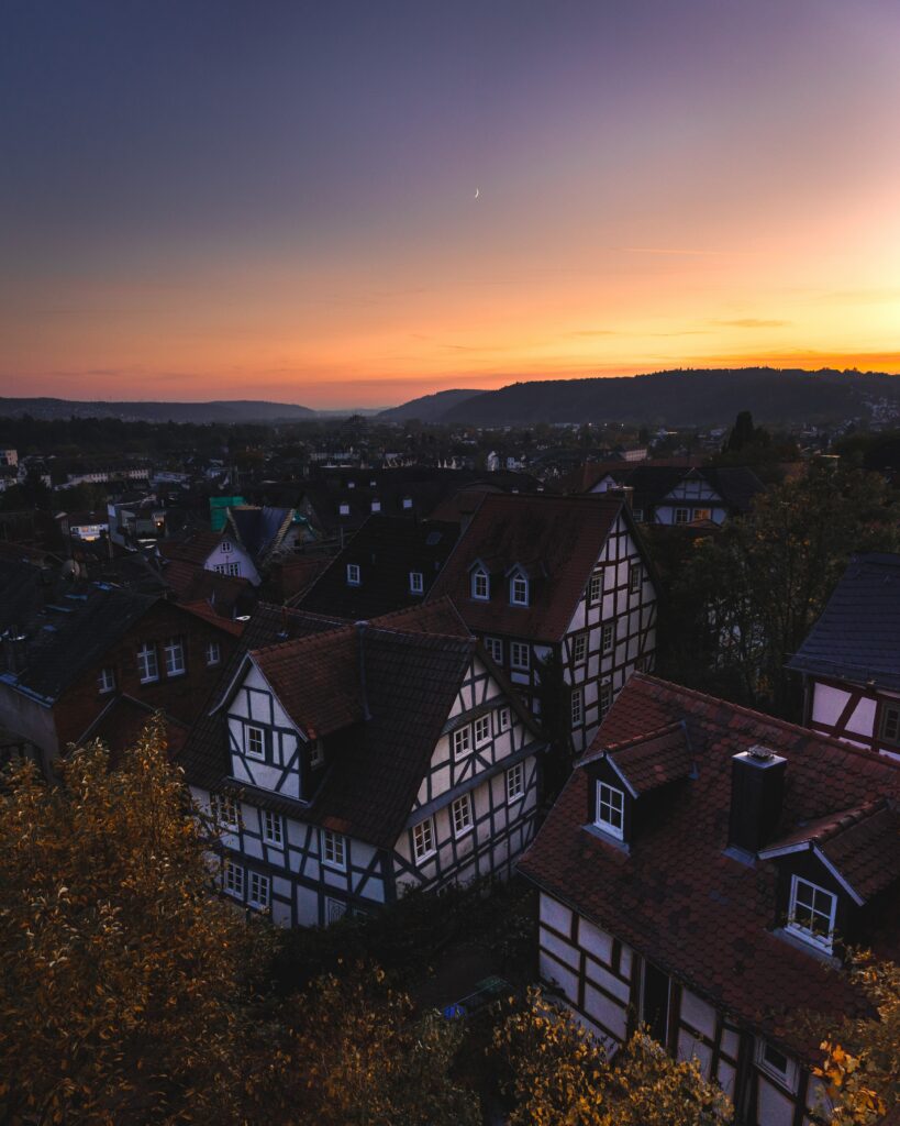 Charming Twilight Town Wallpaper: Aerial View & Traditional Architecture