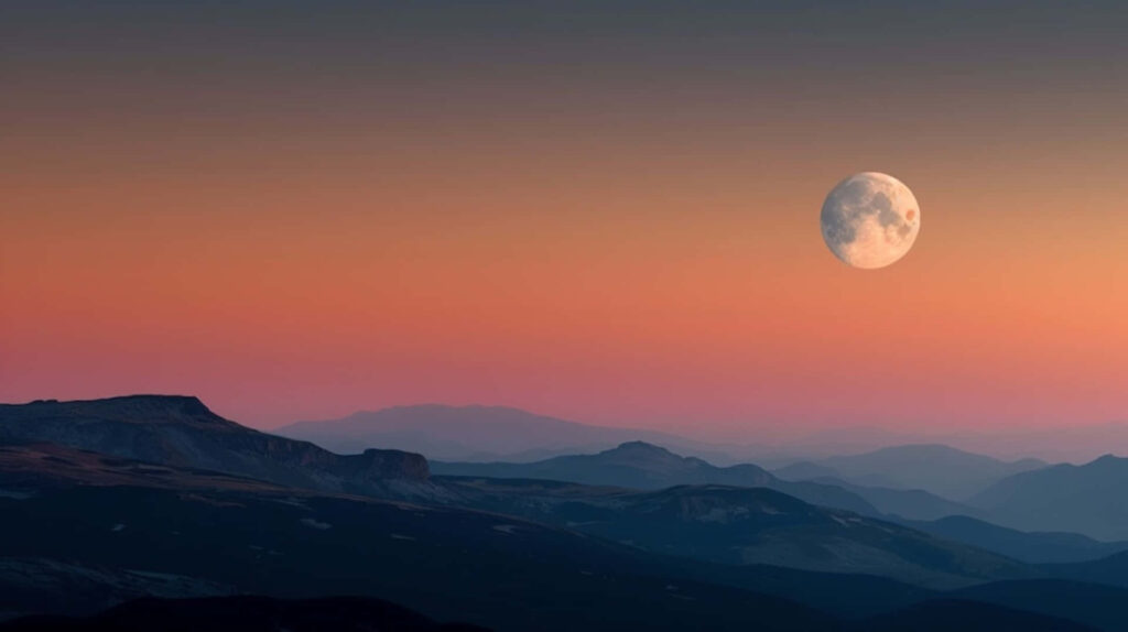 Twilight Moonrise Mountain Wallpaper: Tranquil Gradient Sky