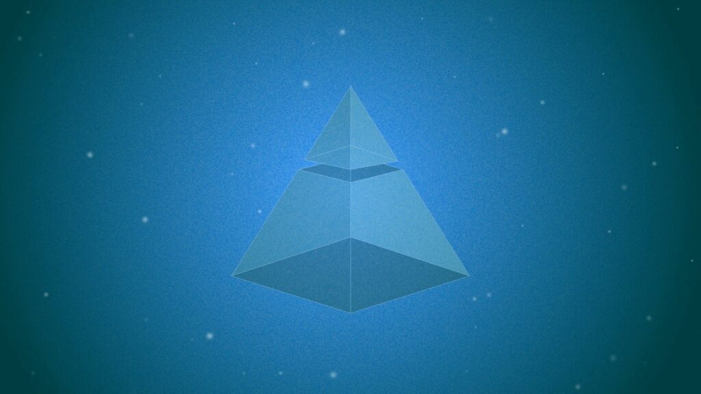 Geometric Blue Pyramid Wallpaper with Star-Like Particles