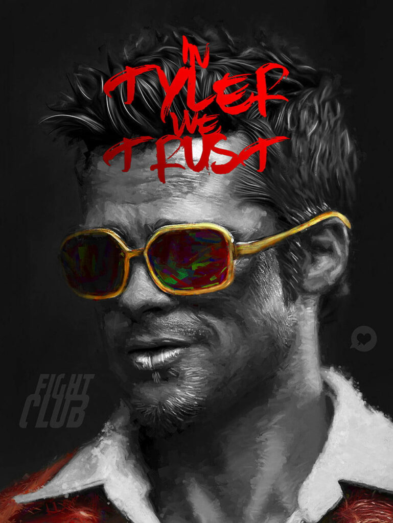 Stylized Tyler Durden Wallpaper: Bold Art with 'In Tyler We Trust'
