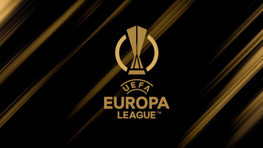 UEFA Europa League trophy emblem on sleek black background with gold streaks wallpaper