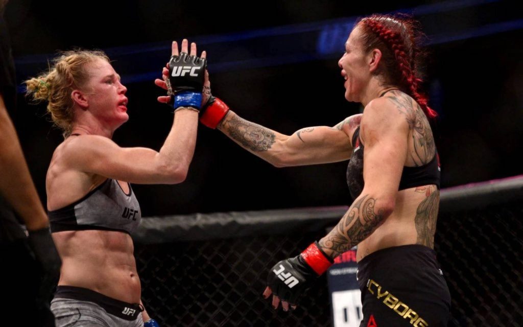 Holly Holm and Cris Cyborg UFC 219 post-fight moment MMA champions sportsmanship wallpaper