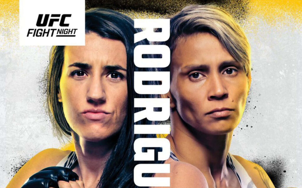 UFC Fight Night Rodriguez vs Lemos poster featuring Amanda Lemos with dynamic fight backdrop Wallpaper