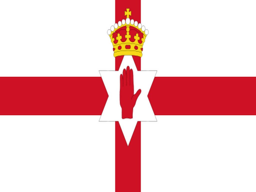 Ulster Banner Northern Ireland flag with red cross star red hand and yellow crown wallpaper
