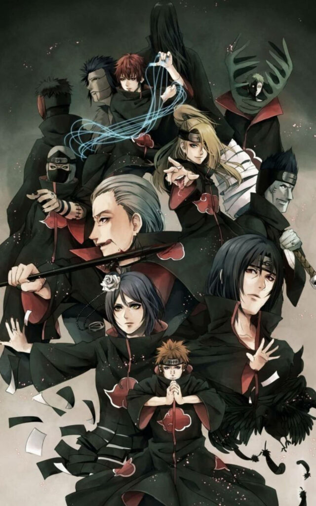 Ninja Assembled: Akatsuki Phone Wallpaper Showcasing Elite Members