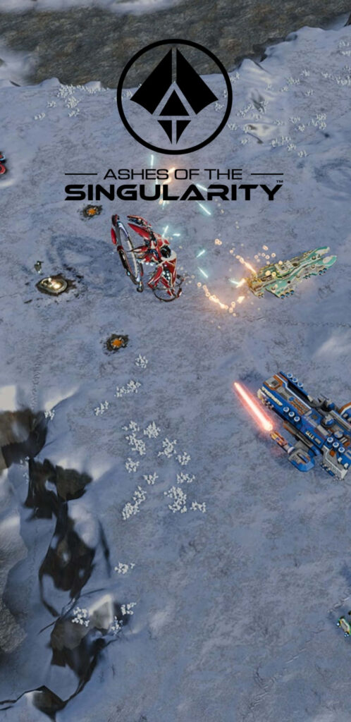 Futuristic military vehicles engage in combat on snowy terrain - Ashes of Singularity: Escalation wallpaper battle scene