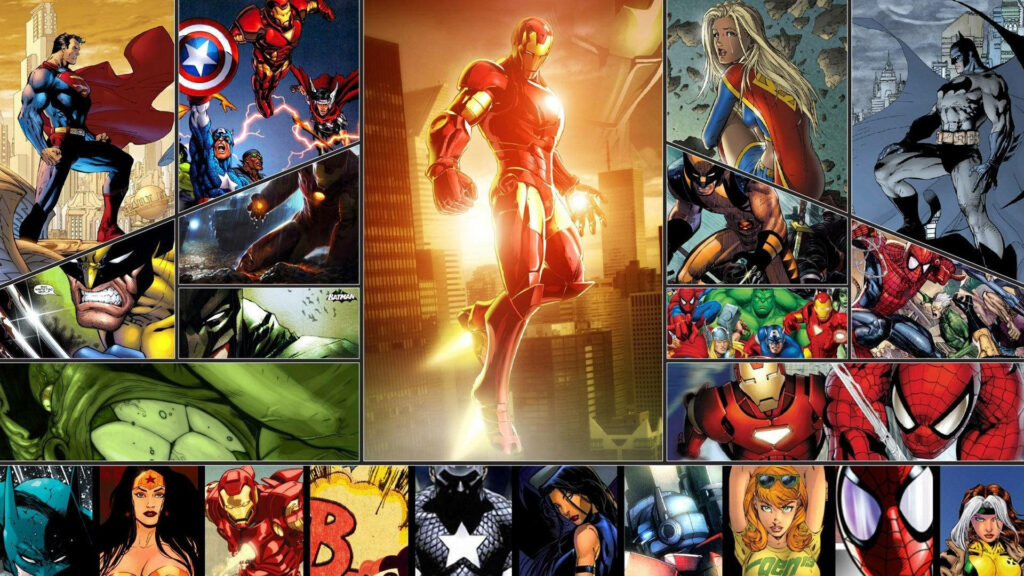 Marvel Versus DC: A Dynamic Collage of Superheroes in HD Wallpaper