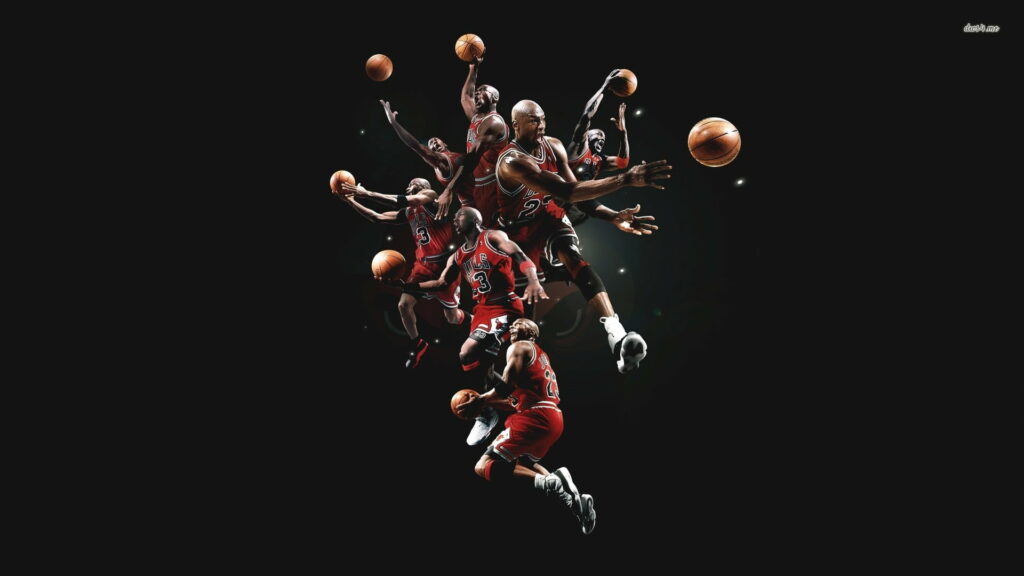 Michael Jordan in red Bulls jersey dynamic pose high definition NBA legend wallpaper background