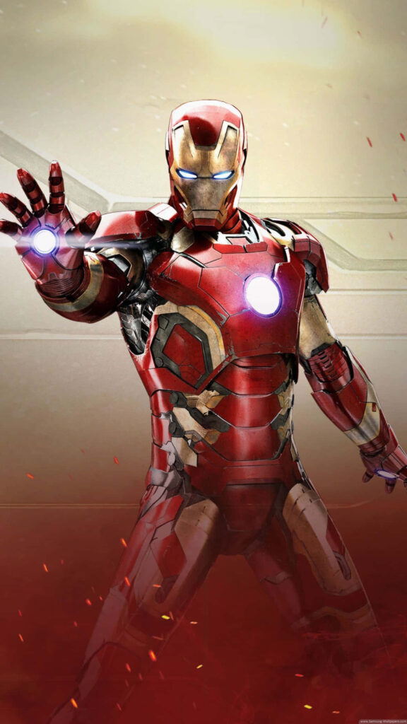Tech-Savvy Avenger: Iron Man Unleashes his Hand Blaster in Stunning 4K Mobile Wallpaper