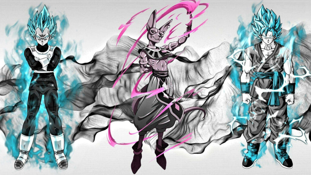 Explosive Battle: Goku, Beerus, and Vegeta Awash in Power - Dragon Ball Z Epic Wallpaper in 4K Ultra HD
