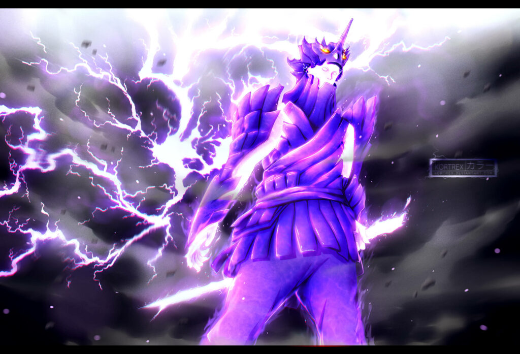 Sasuke Uchiha Unleashes the Power of Senjutsu Susanoo: Transforming into Complete Manifestation Wallpaper