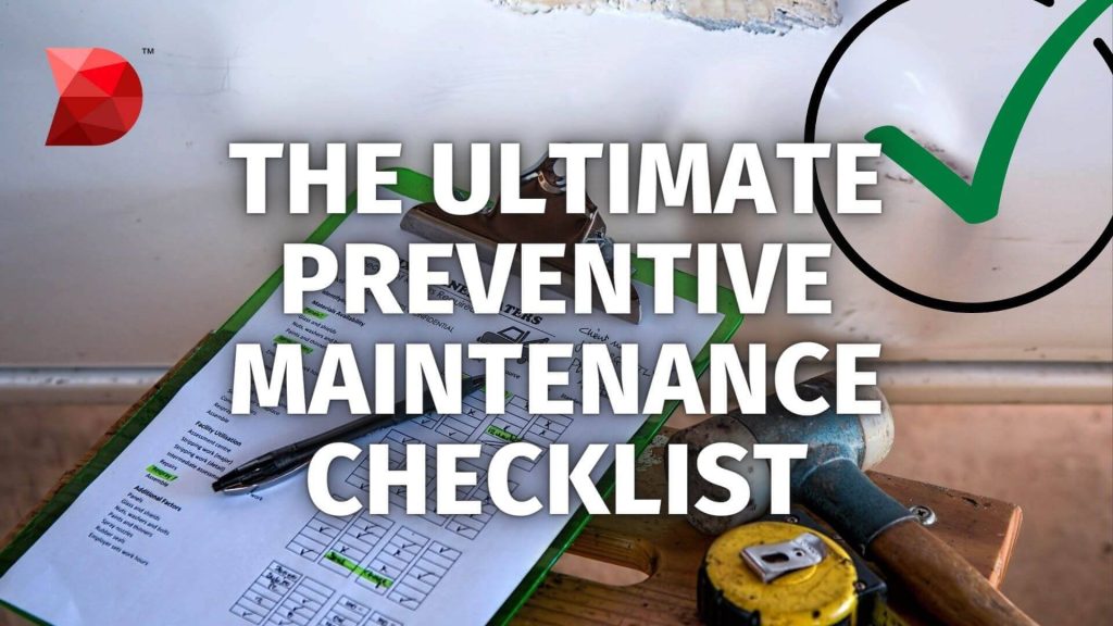 The Ultimate Preventive Maintenance Checklist with green checkmark and yellow tape measure on workbench Wallpaper