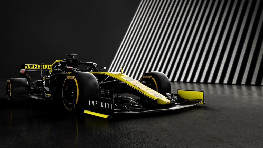 Speeding into the Future: The Ultimate Infiniti-Branded Yellow F1 Racer Fashioned for Coolness Wallpaper