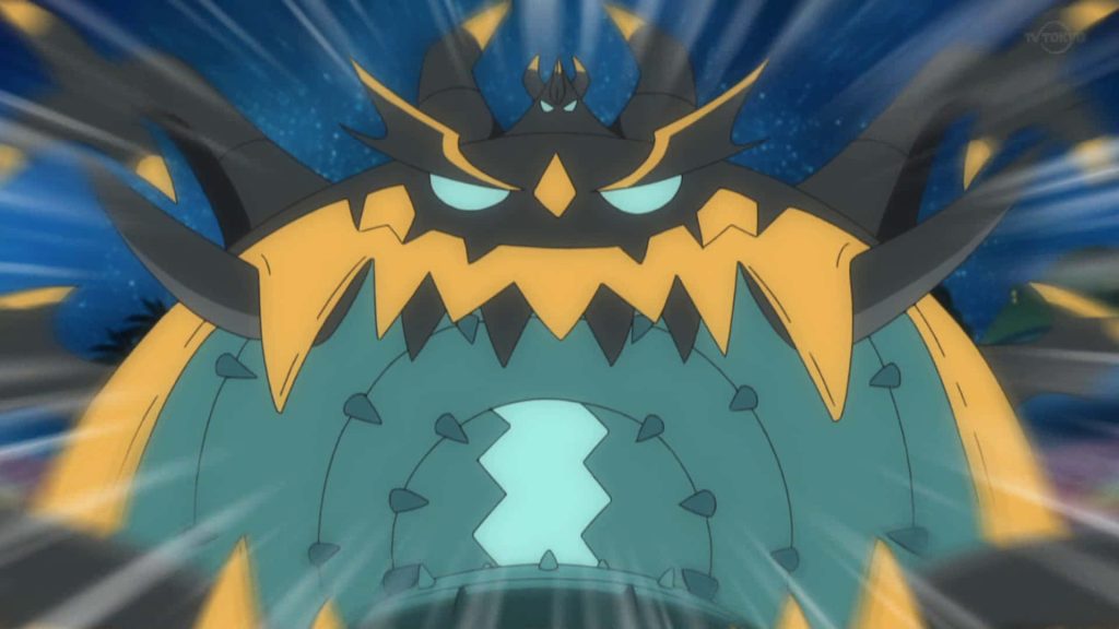 Ultra Beast Guzzlord Pokémon anime wallpaper glowing mouth wide open dynamic background