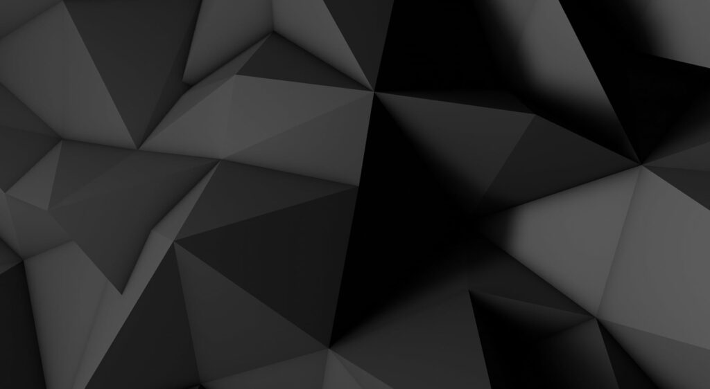 Low poly geometric background with 3D black and charcoal triangular facets for HD wallpaper