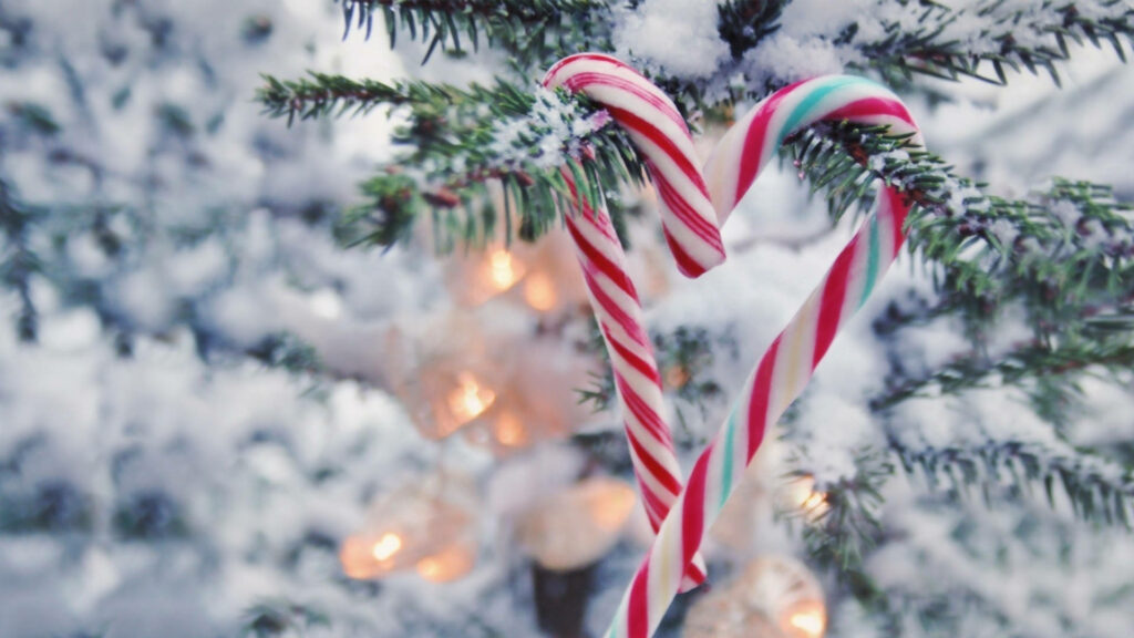 Snowy Sweetness: Christmas Aesthetic Desktop Wallpaper featuring Umbrella Candies