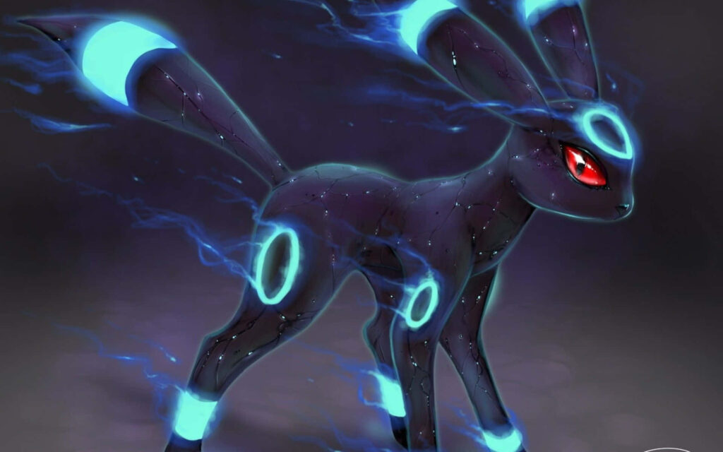 Umbreon Wallpaper: Dark-type Pokémon with Glowing Rings & Red Eyes