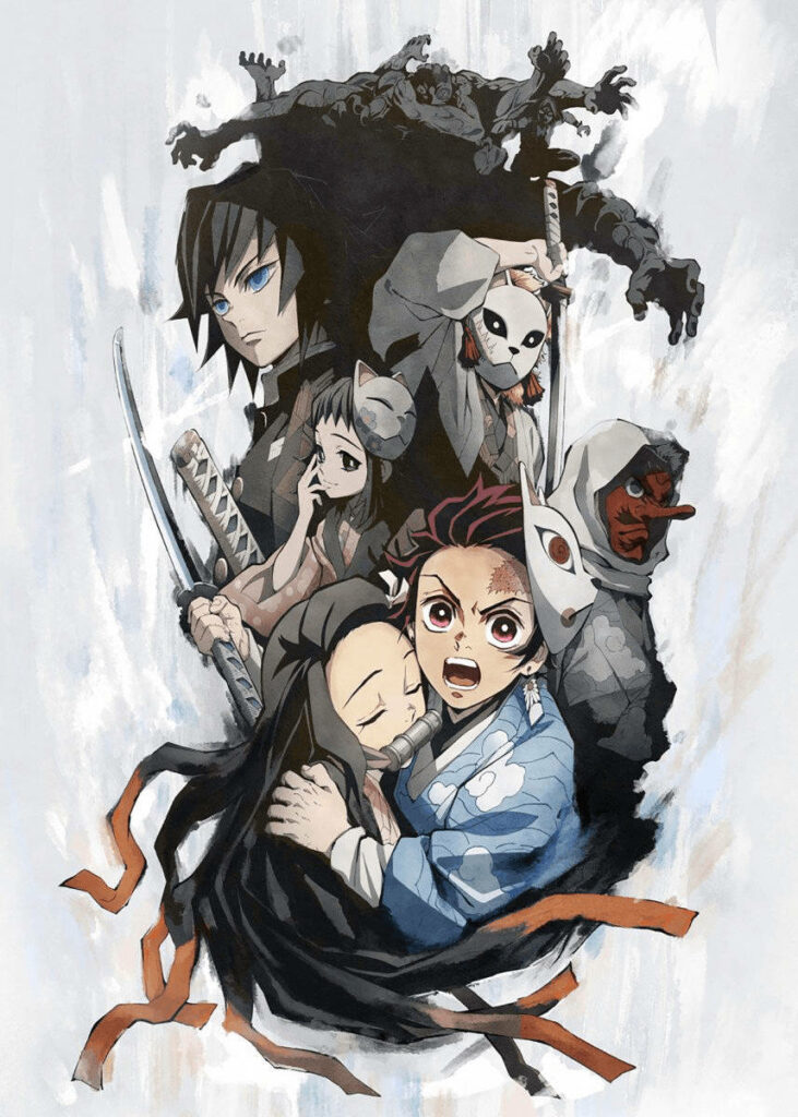 The Fierce Brotherhood: Tanjiro and his Comrades Unite in a Demon Slayer Battle Wallpaper