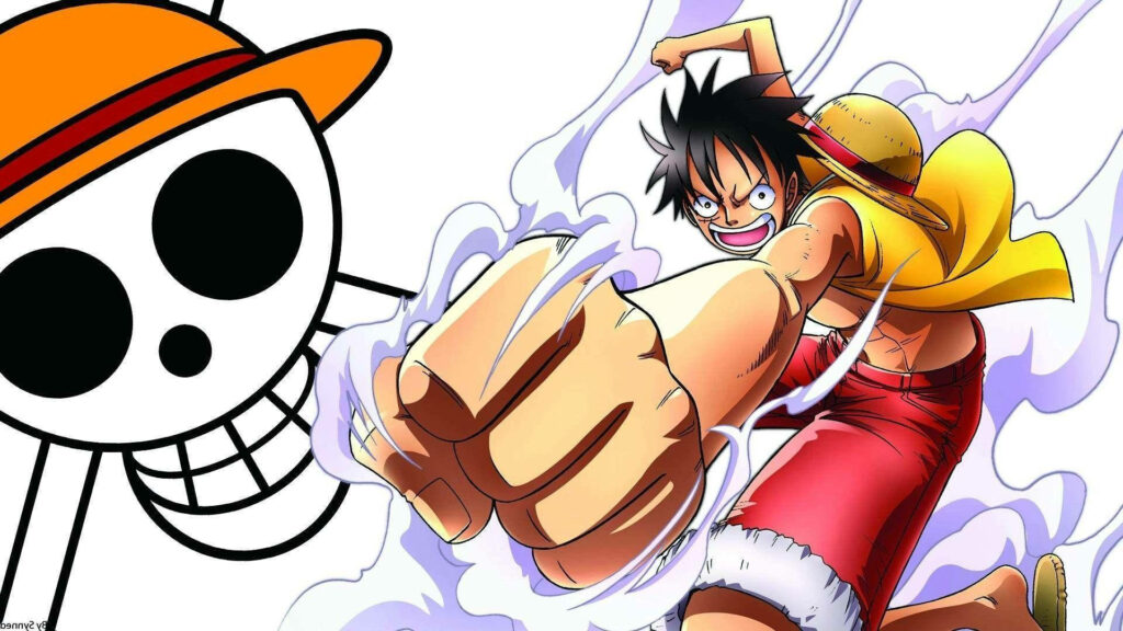 Dynamic Demonstration: Luffy's Mighty Punch Illustrated, Accompanied by Chopper on a Blank Canvas Wallpaper