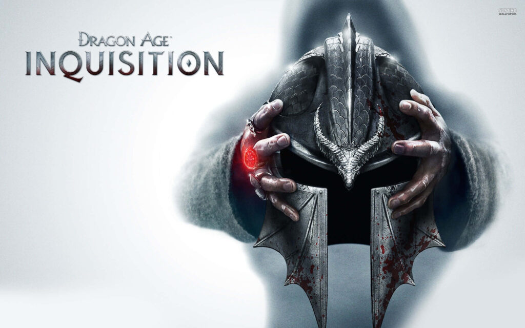 Dramatic Dragon Age: Inquisition Wallpaper with Clasped Hands and Blood-Smeared Gauntlet
