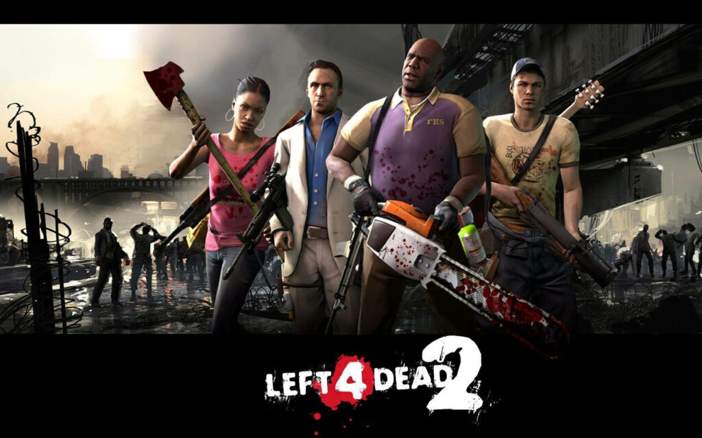 Survival Champions Unyielding in Left 4 Dead 2's Zombie-Infested World - Captivating Background Image Wallpaper
