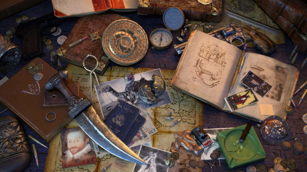 Uncharted Adventure Desk Wallpaper: Treasure Hunter’s Vintage Setup
