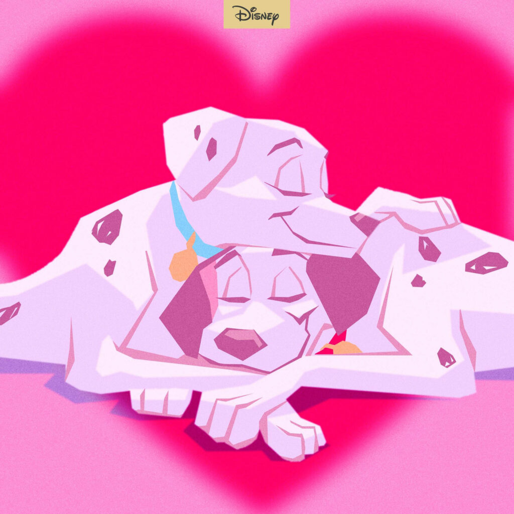 Pongo and Perdita: Tender Canine Love Embraced by a Vibrant Heart Wallpaper